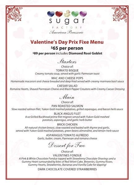 valentine's day menu sugar factory 2020