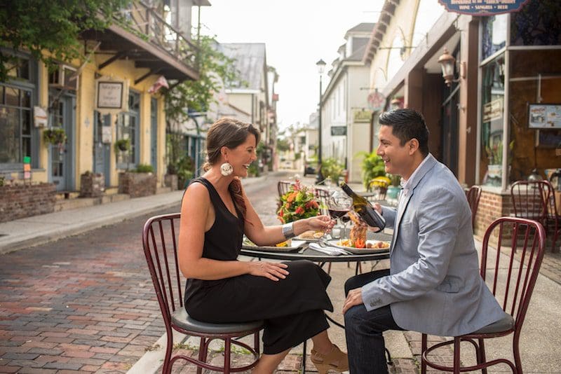 couple dine alfresco visit florida st. augustine historic florida coast - East End Taste Magazine