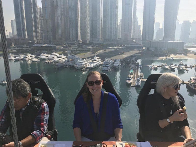 dinner in the sky dubai women with sunglasses - East End Taste Magazine