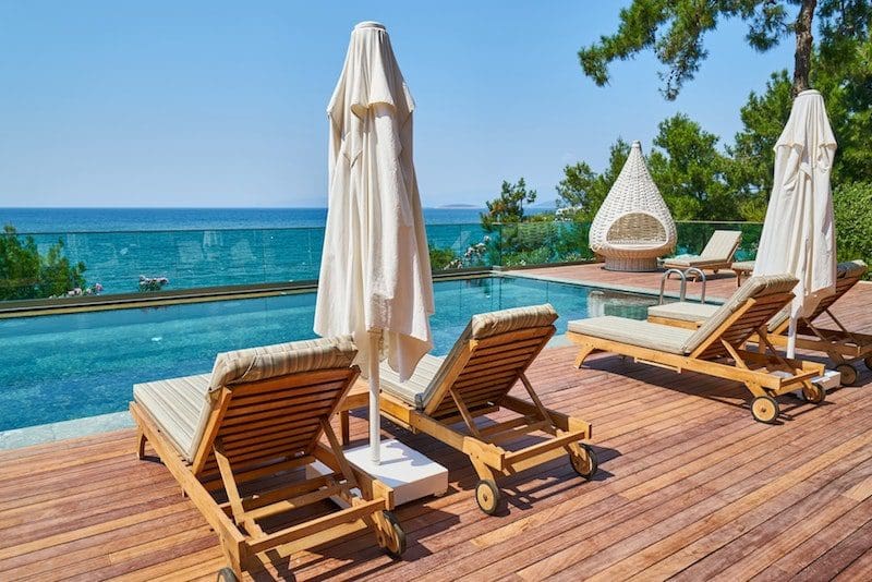 wood pool deck beach poolside luxury