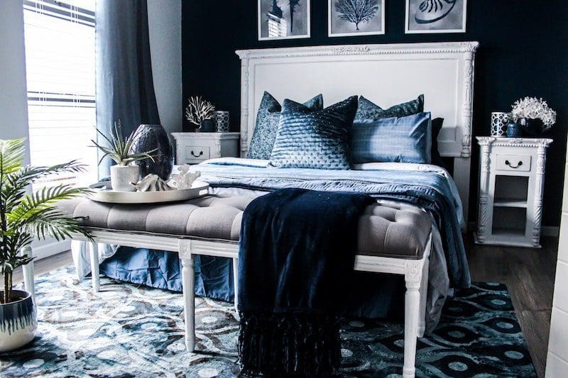 navy blue luxury interior design bedroom