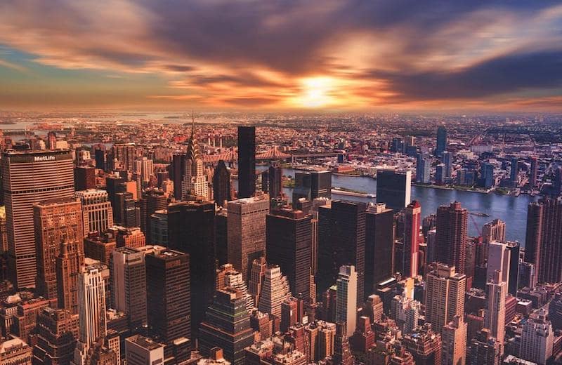 new york city skyline beautiful sunset