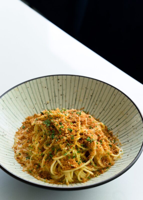 O By Kissaki-Spaghetti creamy dashi and sesame breadcrumbs