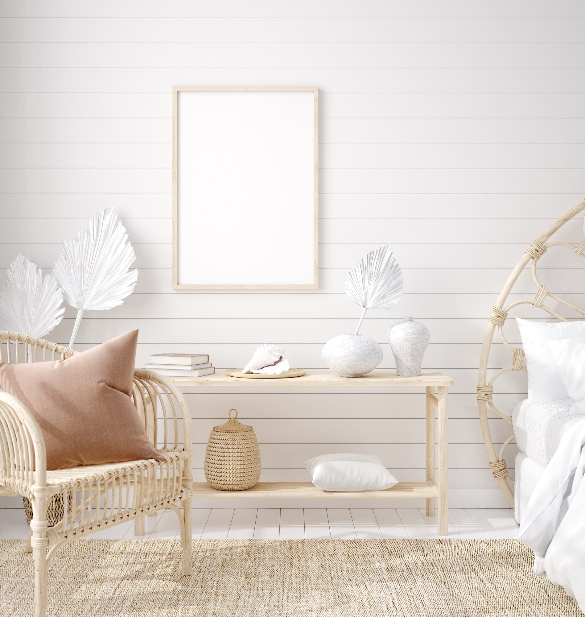 beautiful natural white beige desk and fixtures bedroom
