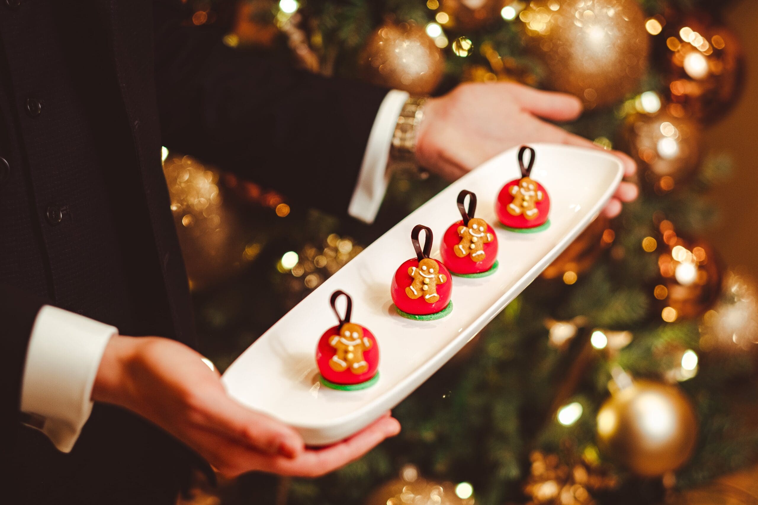 festive high tea red decor christmas tree tray