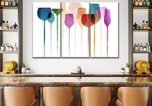 handsome bar with colorful wine glasses painting