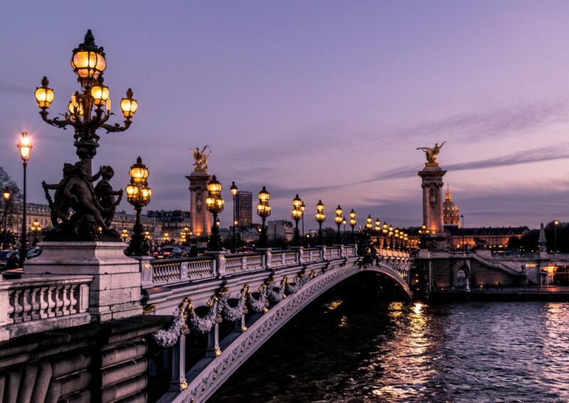 beautiful paris bridge sunset