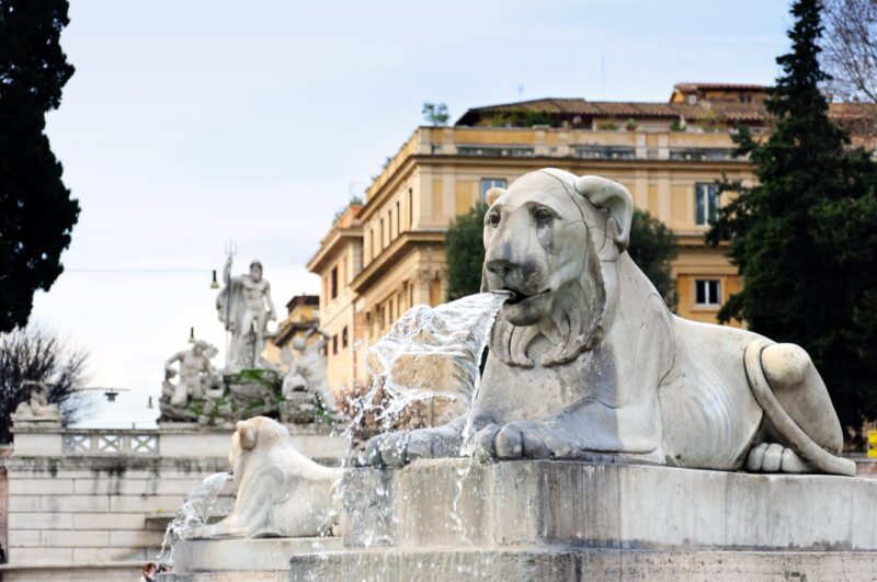lion statute water fountain in rome drinking fountain