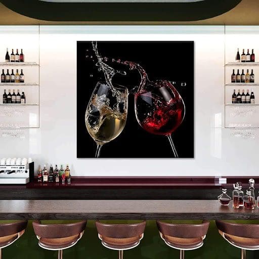 wine glasses clinking painting at bar interior design element
