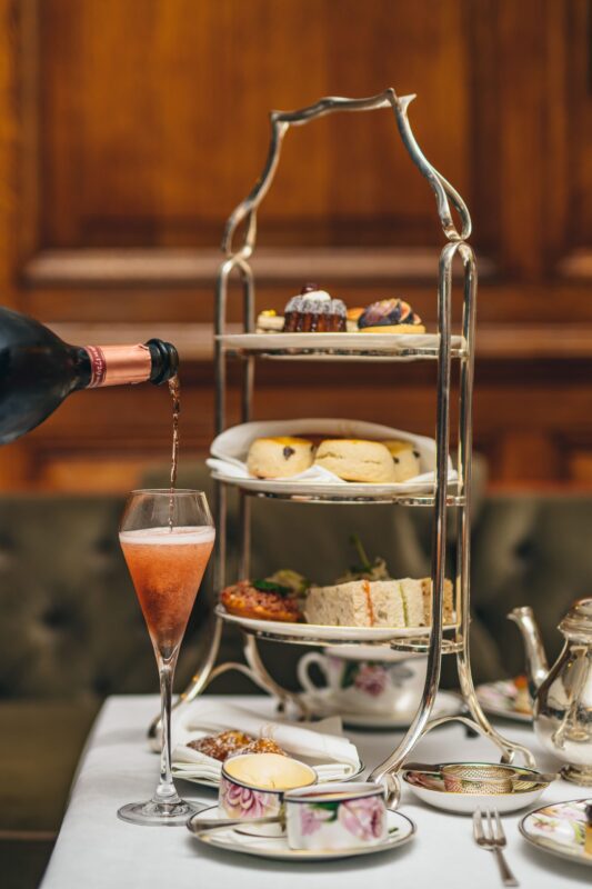 brown's hotel afternoon tea champagne pour