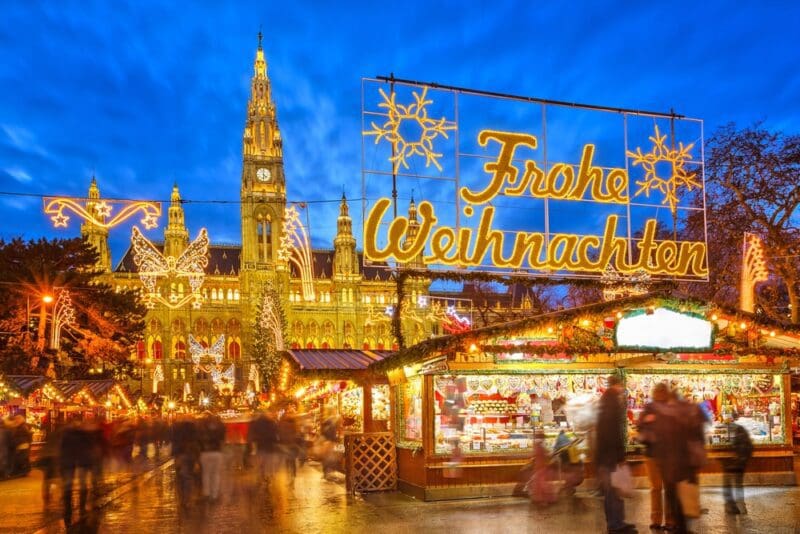 Viennese Dream Christmas Market in lights at night