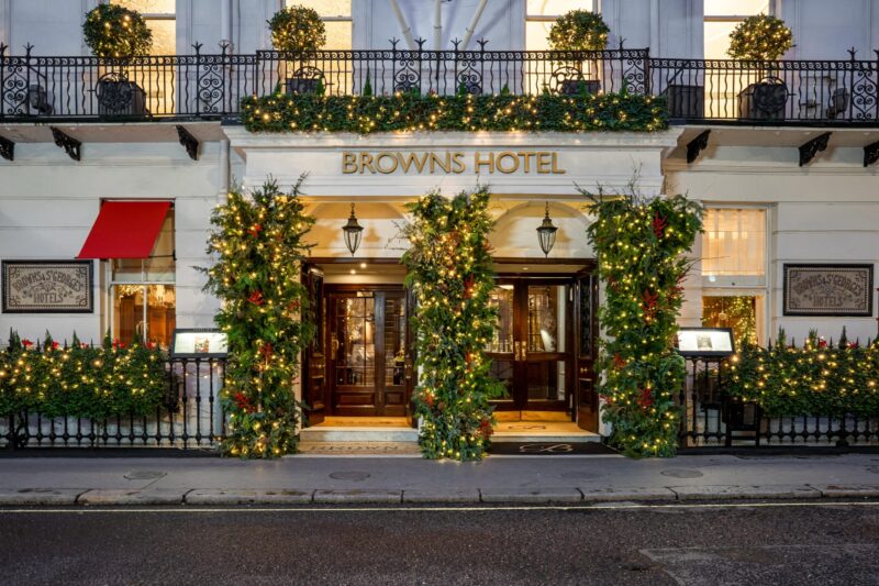 brown's hotel exterior festive holiday christmas london