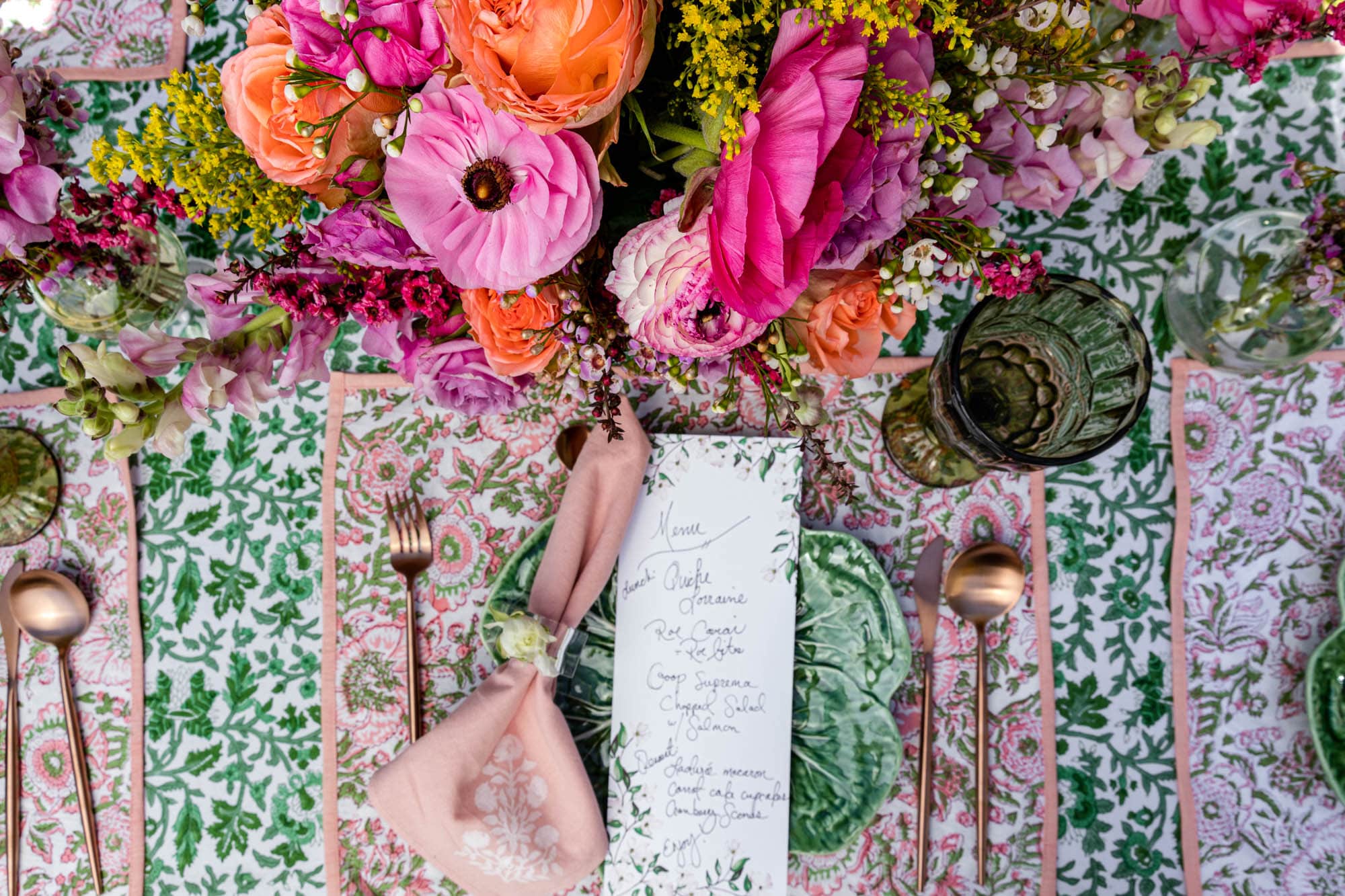 casamia beautiful floral tablescape with menu