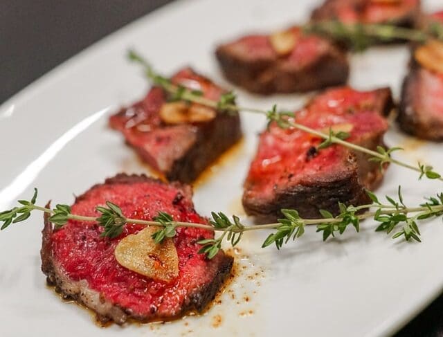 steak restaurant dinner on white plate