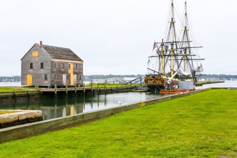 three masted friendship anchored in salem harbor ma