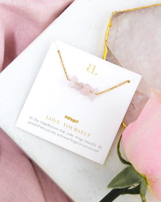 love yourself necklace pink quartz abbott lyon