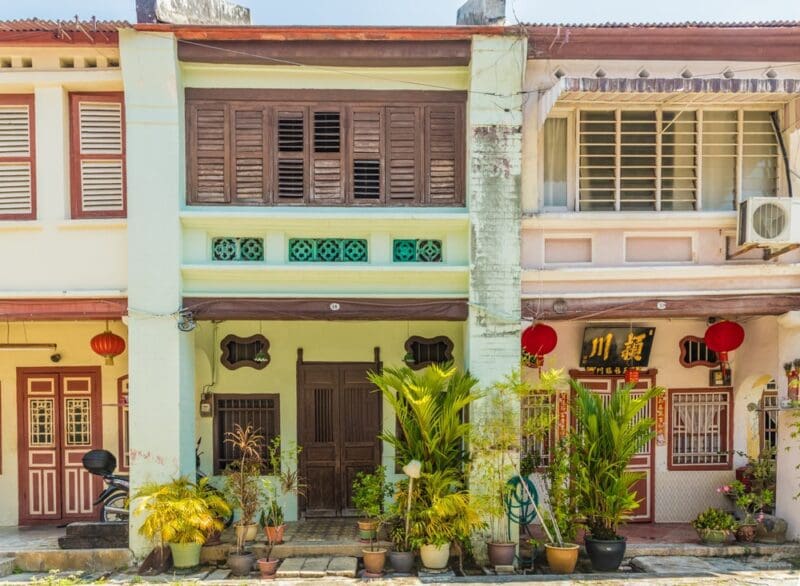 pretty colorful buildings in george town malaysia