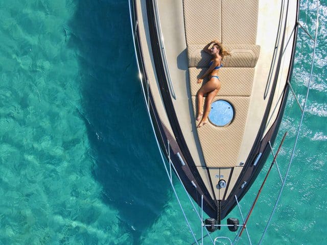 woman on luxury private boat in the caribbean