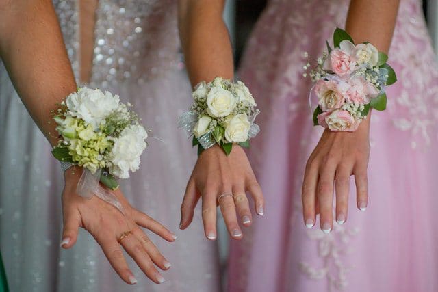 corsages for prom with sparkling dresses