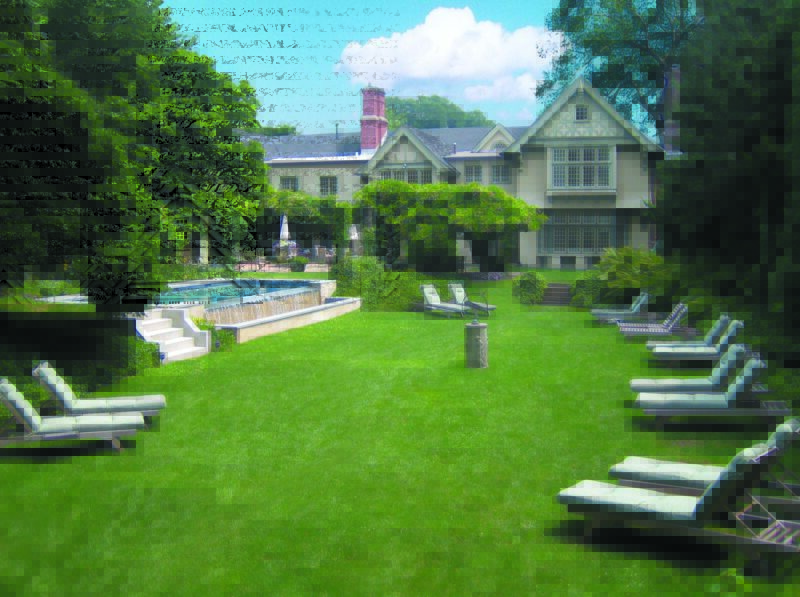 The Baker House backyard lawn chairs pool