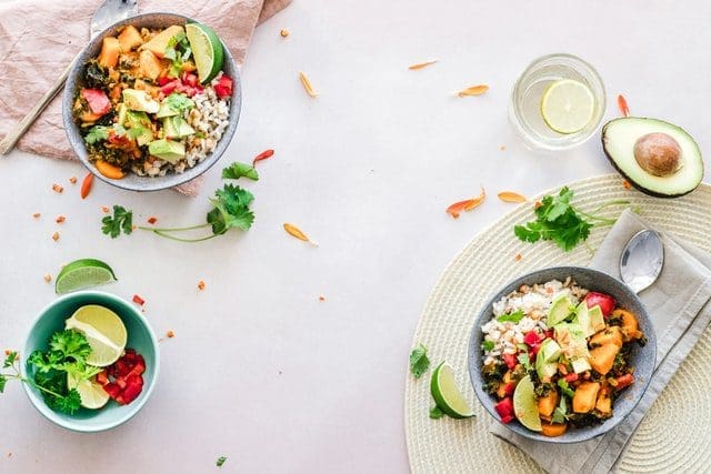 healthy fresh eating plate lime herbs dish