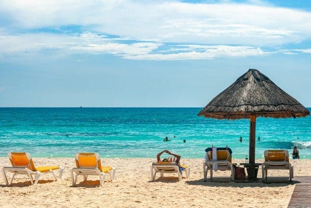 calm beach blue sky