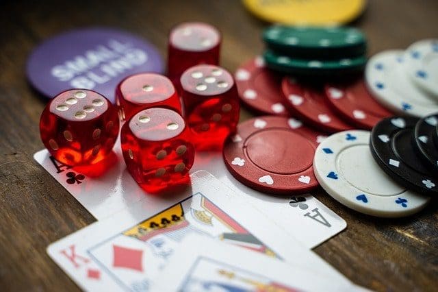 gambling and poker chips red dice