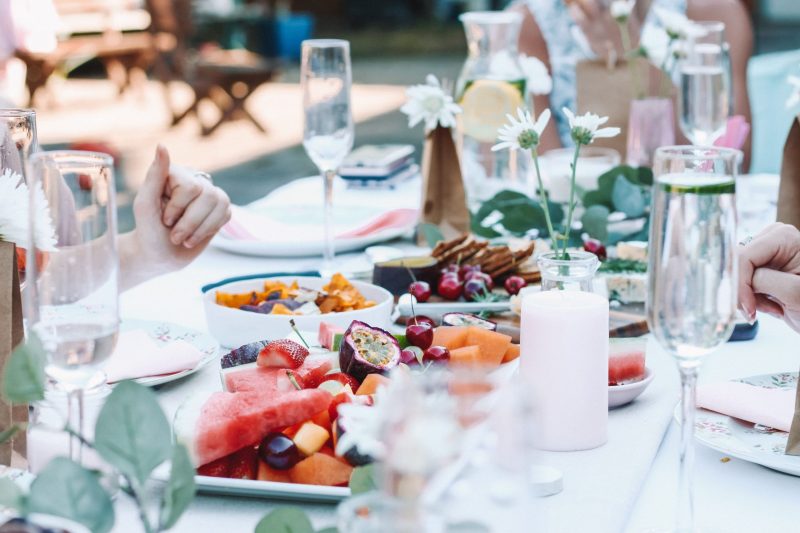 plate of fruit and cheese outdoor garden party