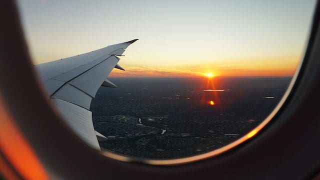Sunset seen from a plane window