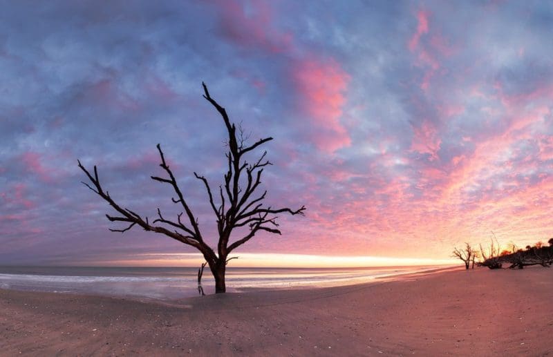 Botany Bay beach at cloudy sunset South Carolina