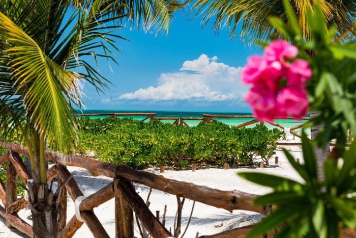 Tropical beach setting on Isla Holbox, Quintana Roo, Mexico