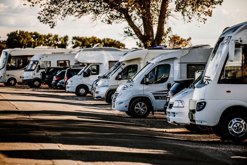parking lot with motor homes