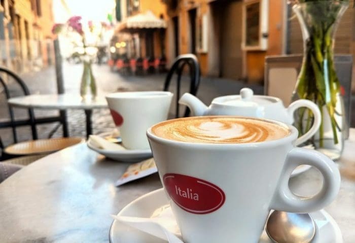 Early Morning Cappuccino at Sunrise along Traditional Italian