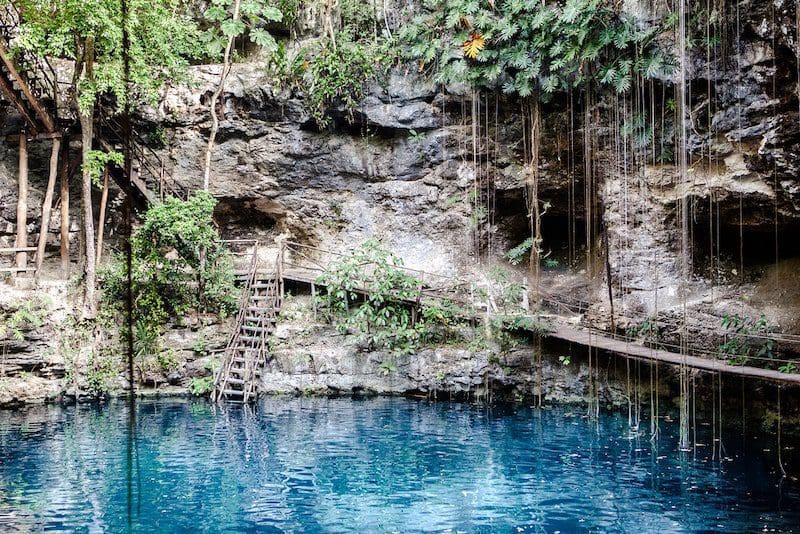Cenote with transparent water in Mexico, Riviera Maya