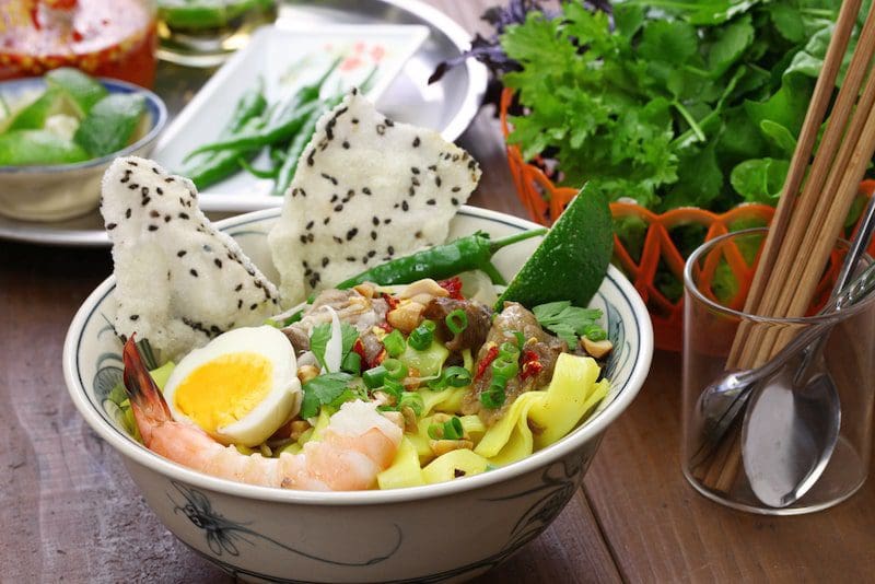 Homemade Mi Quang; Vietnamese rice noodle cuisine