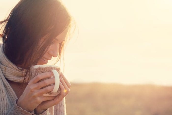 drinking tea outside beautiful natural light sunrise