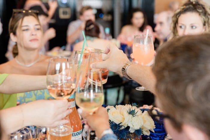 People cheers at brunch table in the Hamptons Long Island