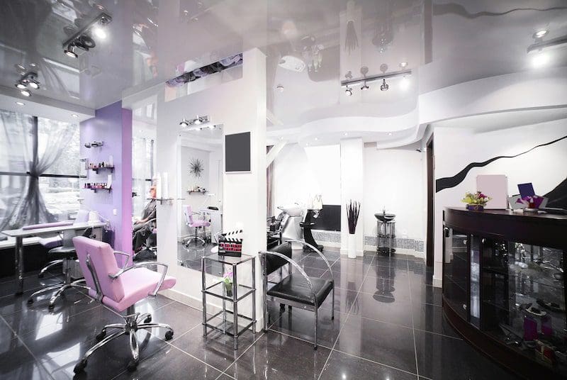 interior of beauty salon with purple accents