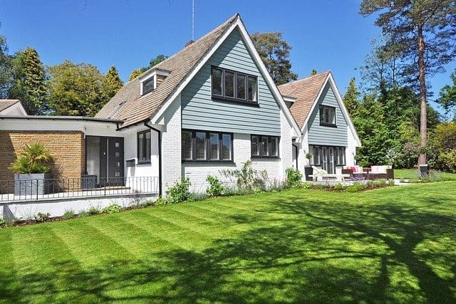 beautiful home and lawn blue sky