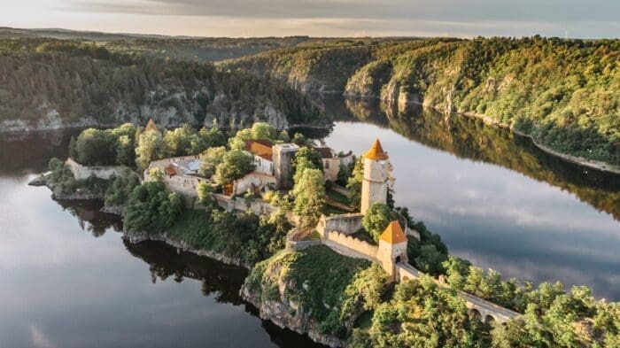 Aerial beautiful view of Zvikov Castle, Czech Republic