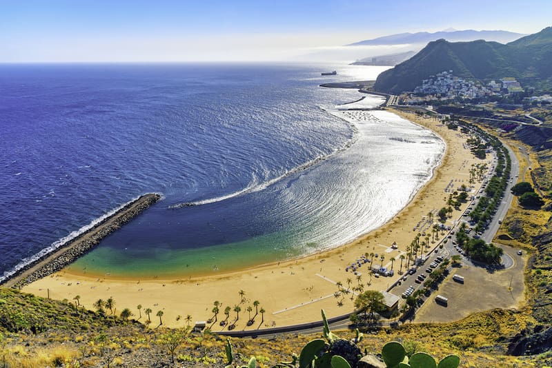 Aerial view on Playa de Las Teresitas. Famous beach on the north of Tenerife island, near Santa Cruz