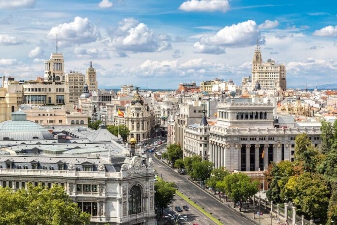 MADRID, SPAIN Aerial View summer blue sky
