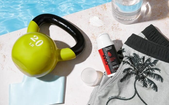 kettlebell and CBD by the pool