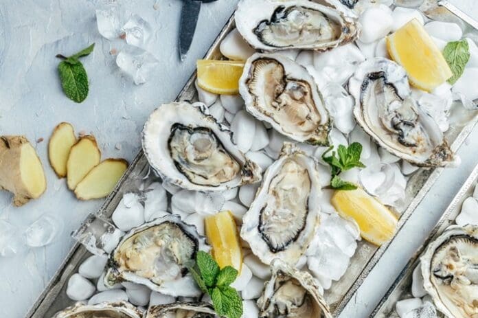 Fresh oysters with lemon and ice Restaurant delicacy