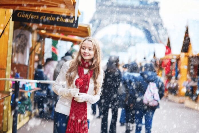 Christmas in Paris young woman winter fashion