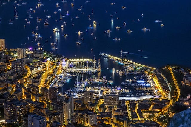 Monaco aerial view at night