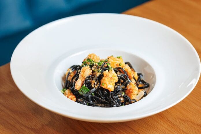 Linguine squid ink mixed seafood calabrian chili paste