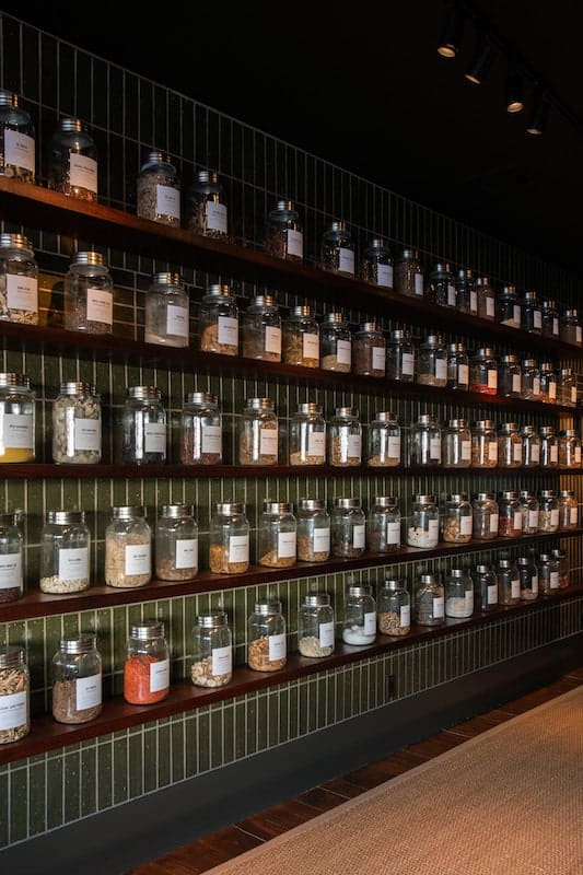 Hemp Apothecary Hamptons interior shelves green