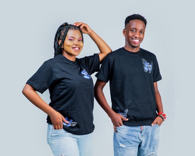 Couple in Printed Black T-shirts