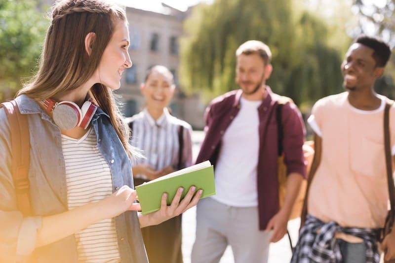 group of happy college students